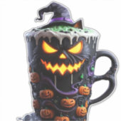 魔法使いの帽子をかぶった黒猫 – 抹茶ラテの魔法クラシック シール (正面)
