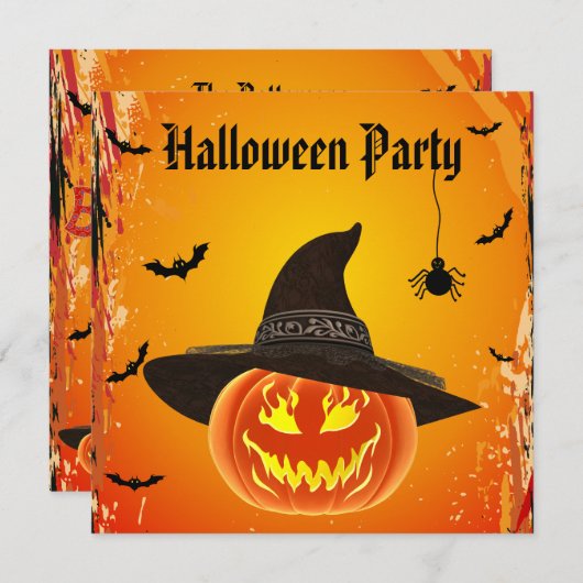 魔法使いの帽子ハロウィンの邪悪なカボチャ 招待状 (正面/裏面)