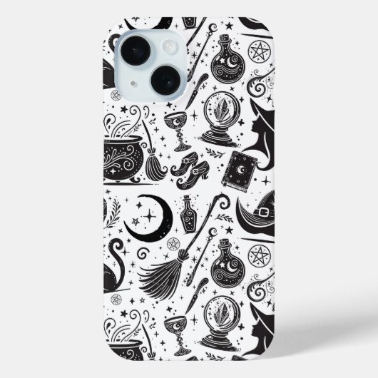 魔法使いの幻想的なウィッカンペイガニズム ブラック&ホワイト Case-Mate iPhoneケース (裏面)