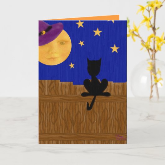 魔法使いの月のハロウィンの誕生日の挨拶状 カード (黄色い花)