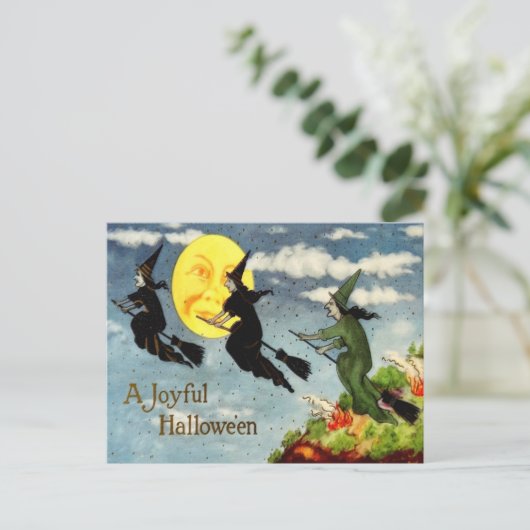 魔法使いの月の空の飛んでいるなほうきの人 ポストカード (スタンド正面)