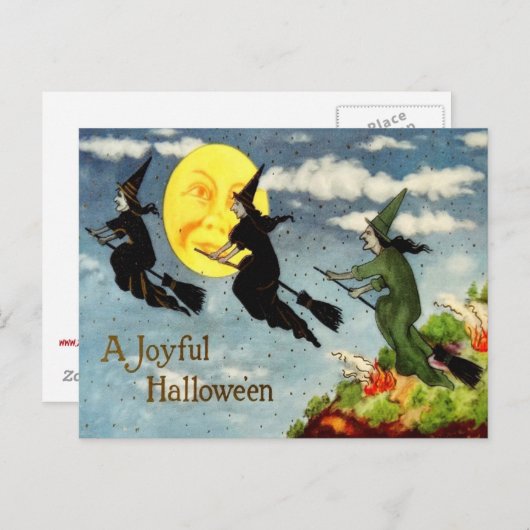 魔法使いの月の空の飛んでいるなほうきの人 ポストカード (正面/裏面)