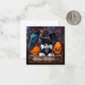 魔法使いの猫、レイブン、ハロウィーンのカボチャ ノートカード (正面/裏面インサイチュ)