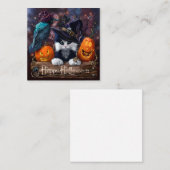 魔法使いの猫、レイブン、ハロウィーンのカボチャ ノートカード (正面/裏面)