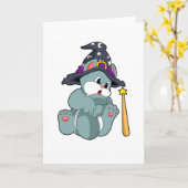 魔法使いの猫 - 魔法の杖と帽子 カード (黄色い花)