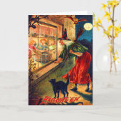 魔法使いの監視子供のフクロウの黒猫 カード (黄色い花)