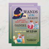 魔法使いの誕生日パーティーが準備された男の子の所で行く 招待状 (正面/裏面)