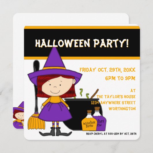 魔法使いの醸造物の子供のハローウィンパーティの招待状7 招待状 (正面/裏面)