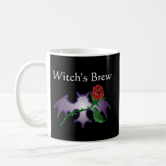 魔法使いの醸造物のWiccaのこうもりのバラの黒のゴシックの花 コーヒーマグカップ (左)