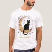 魔法使いの黒猫と月デザイン  Tシャツ (正面)