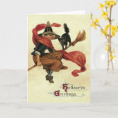 魔法使いの黒猫のほうき カード (黄色い花)