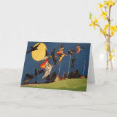 魔法使いの黒猫の飛んでいるな月のカラス カード (黄色い花)