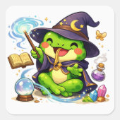 魔法使いカエル ファンタジーイラスト スクエアシール (正面)