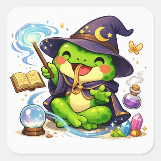 魔法使いカエル ファンタジーイラスト スクエアシール (正面)