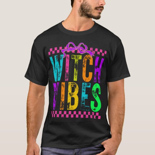 魔法使いビブラハロウィンネオンチェック柄リボン Tシャツ (正面)