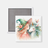 魔法使いユニコーンの水彩画 冷蔵庫 マグネット デコレーション (正面/裏面)