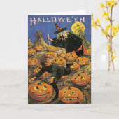 魔法使い及びカボチャパッチのヴィンテージのハロウィンカード カード (黄色い花)