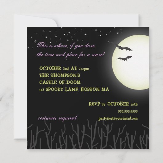 魔法使い及びモンスターの大人のハロウィンの衣裳のパーティー 招待状 (裏面)