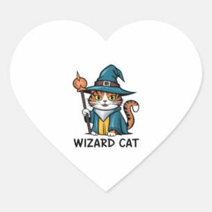 魔法使い猫と星の神秘的な魔法猫好き ハートシール