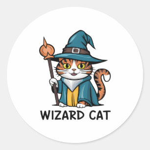 魔法使い猫と星の神秘的な魔法猫好き ラウンドシール