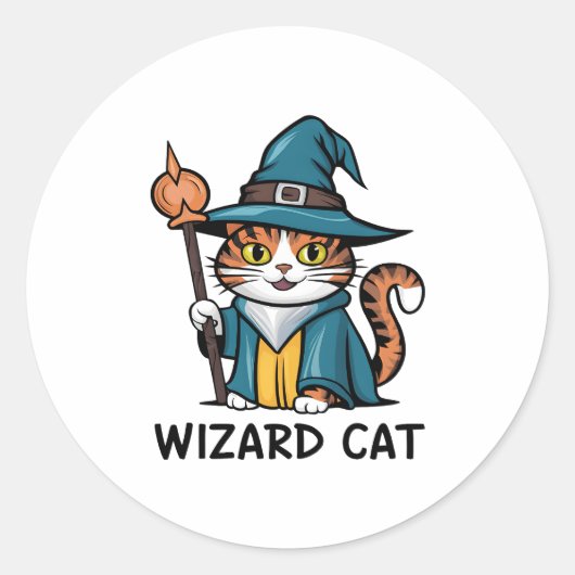 魔法使い猫と星の神秘的な魔法猫好き ラウンドシール (正面)