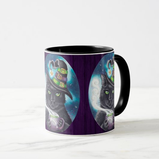 魔法使い猫のマグの黒猫のコーヒーカップの茶 マグカップ (正面右)