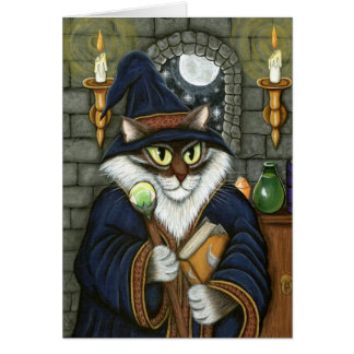 魔法使い猫のマーリンの手品師の魔法のファンタジーの芸術カード