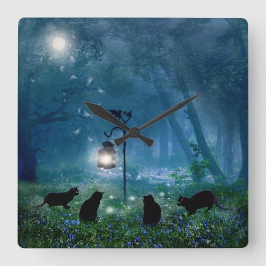 魔法使い猫の時計 スクエア壁時計 (正面)