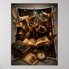 魔法使い猫の3Dポップアウト・ファンタジーウォールアート ポスター