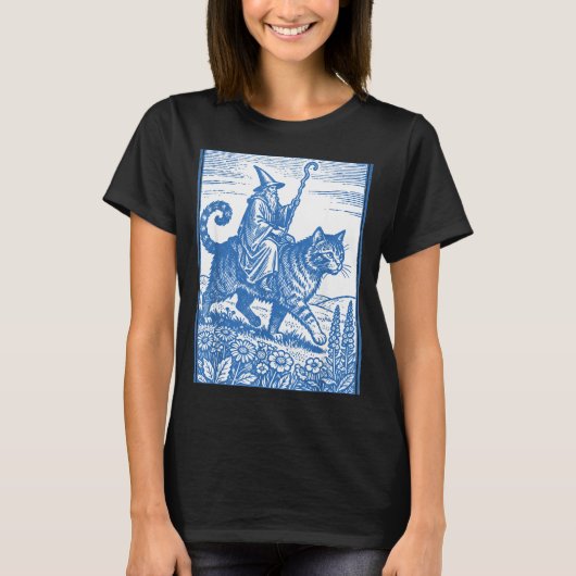 魔法使い猫ライダー 面白い かわいい ミーム Tシャツ (正面)