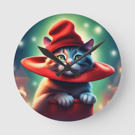魔法使い猫 ラウンド壁時計 (正面)