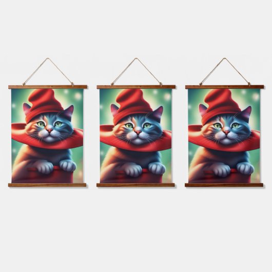 魔法使い猫 吊り下げ型タペストリー (トリプル)