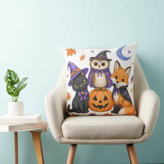 魔法使い黒猫フクロウキツネカボチャアート クッション