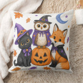 魔法使い黒猫フクロウキツネカボチャアート クッション (ブランケット)
