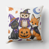 魔法使い黒猫フクロウキツネカボチャアート クッション (裏面)
