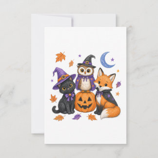 魔法使い黒猫フクロウ狐カボチャアート 出欠カード