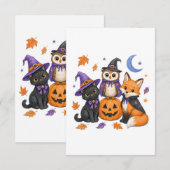 魔法使い黒猫フクロウ狐カボチャアート 出欠カード (正面/裏面)