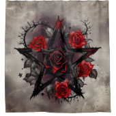 魔法使い | ソニーレッドローズ付きゴシック様式のペンタグラム シャワーカーテン (正面)