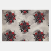 魔法使い | ソニーレッドローズ付きゴシック様式のペンタグラム ラッピングペーパーシート (正面2)