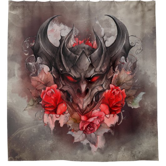 魔法使い | 赤い目のスモークした悪魔のバラ シャワーカーテン (正面)