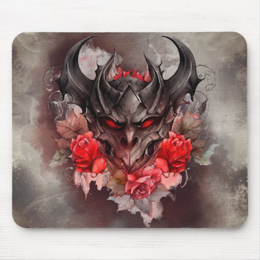 魔法使い | 赤い目のスモークした悪魔のバラ マウスパッド (正面)