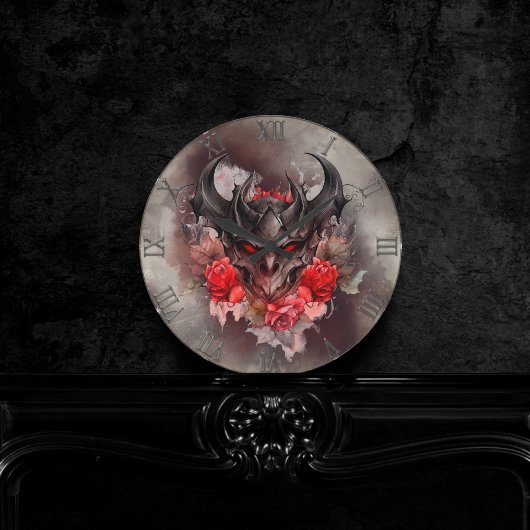 魔法使い | 赤い目のスモークした悪魔のバラ ラウンド壁時計