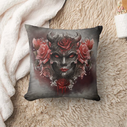 魔法使い | 赤い目を持つ暗白熱［赤熱］光を放つい角の悪魔 クッション (ブランケット)