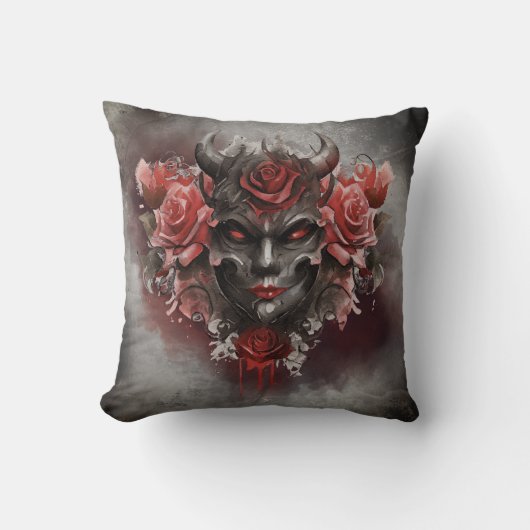 魔法使い | 赤い目を持つ暗白熱［赤熱］光を放つい角の悪魔 クッション (正面)