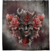 魔法使い | 赤い目を持つ暗白熱［赤熱］光を放つい角の悪魔 シャワーカーテン (正面)