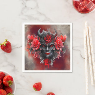 魔法使い   赤い目を持つ暗白熱［赤熱］光を放つい角の悪魔 スタンダードカクテルナプキン