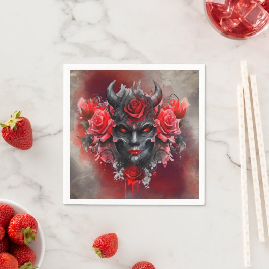魔法使い | 赤い目を持つ暗白熱［赤熱］光を放つい角の悪魔 スタンダードカクテルナプキン (インサイチュ)