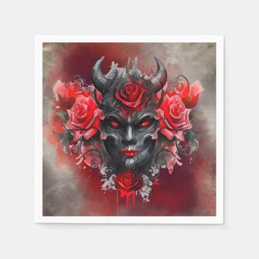 魔法使い | 赤い目を持つ暗白熱［赤熱］光を放つい角の悪魔 スタンダードカクテルナプキン (正面)