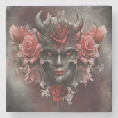 魔法使い | 赤い目を持つ暗白熱［赤熱］光を放つい角の悪魔 ストーンコースター (正面)