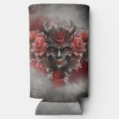 魔法使い | 赤い目を持つ暗白熱［赤熱］光を放つい角の悪魔 スリム缶クーラー (裏面)